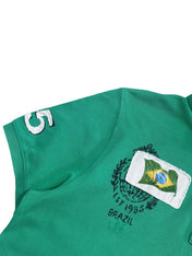 Candy Streetwear élénkzöld Tommy Hilfiger férfi piké póló hímzett Brazil zászlóval és 5-ös számmal az ujján