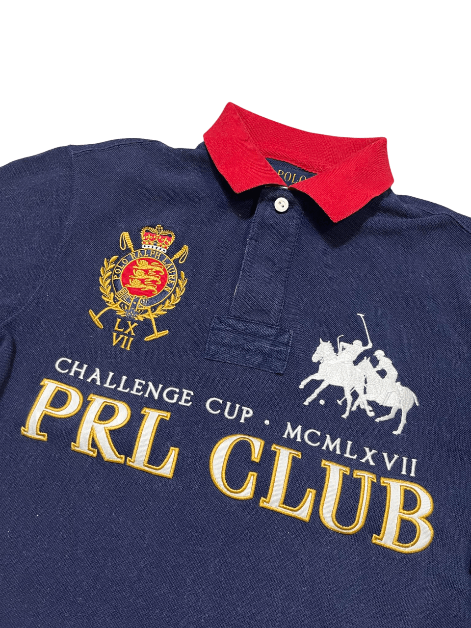 Sötétkék vintage Polo Ralph Lauren galléros póló piros gallérral, PRL CLUB hímzéssel