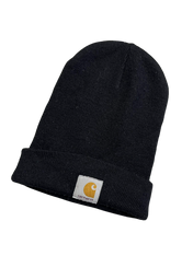 Fekete Carhartt kötött streetwear sapka hímzett logóval, vintage stílus