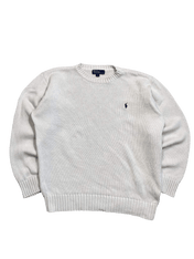 Fehér, vintage Polo Ralph Lauren kötött pulóver hímzett logóval streetwear stílusban.
