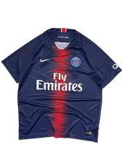 PSG sötétkék futball mez piros mintával, Nike logóval és Fly Emirates felirattal