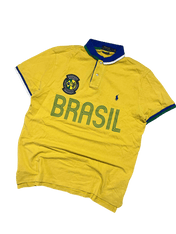 Sárga vintage Brasil feliratú rövid ujjú Polo Ralph Lauren galléros póló, streetwear stílusban.