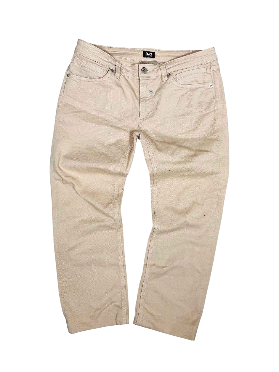 Világos bézs vintage D&G farmernadrág, klasszikus streetwear stílusban, öt zsebbel
